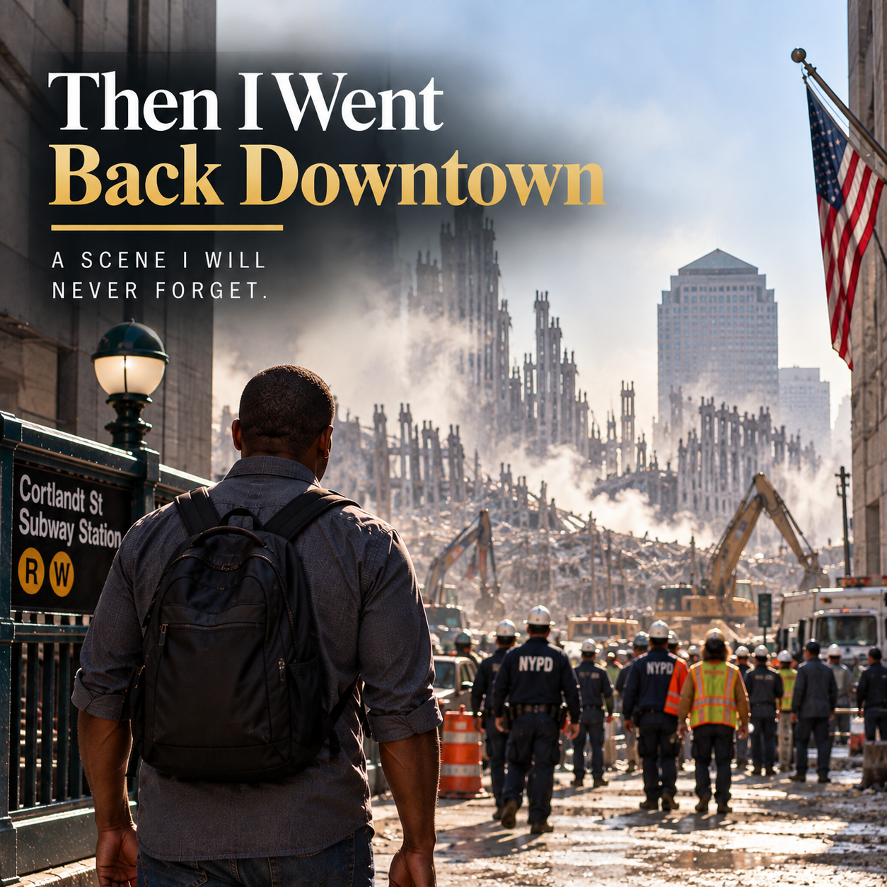 Return to Lower Manhattan after September 11, showing the somber recovery atmosphere near Ground Zero as New York began the long process of rebuilding.