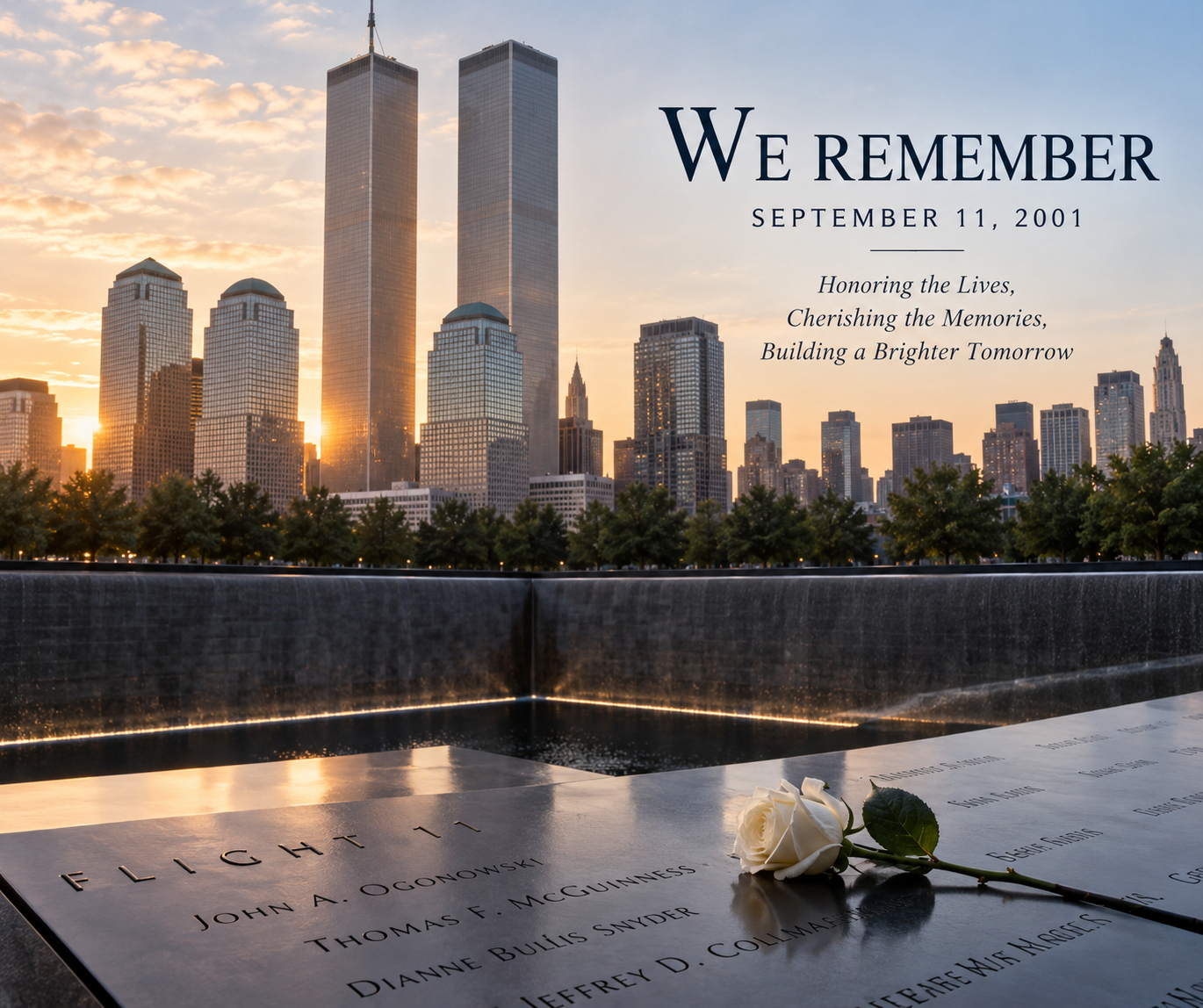 9/11 memorial tribute remembering the Twin Towers and September 11, 2001