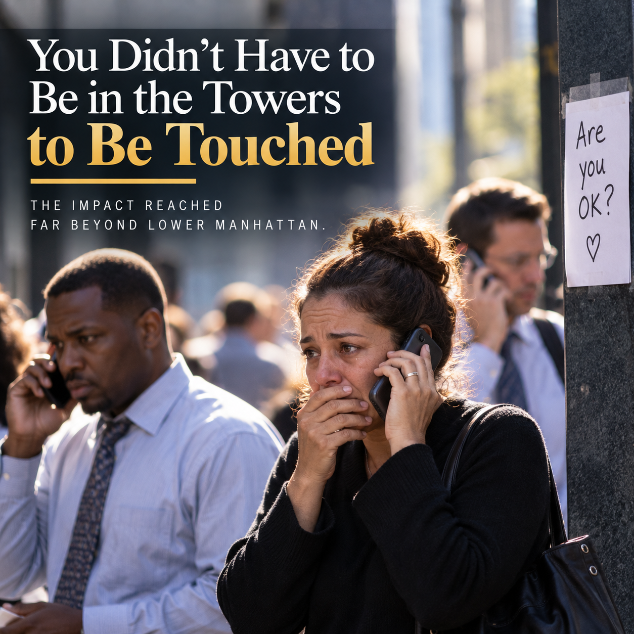 New Yorkers trying to reach loved ones on September 11, 2001, reflecting how the impact of 9/11 reached far beyond the World Trade Center.